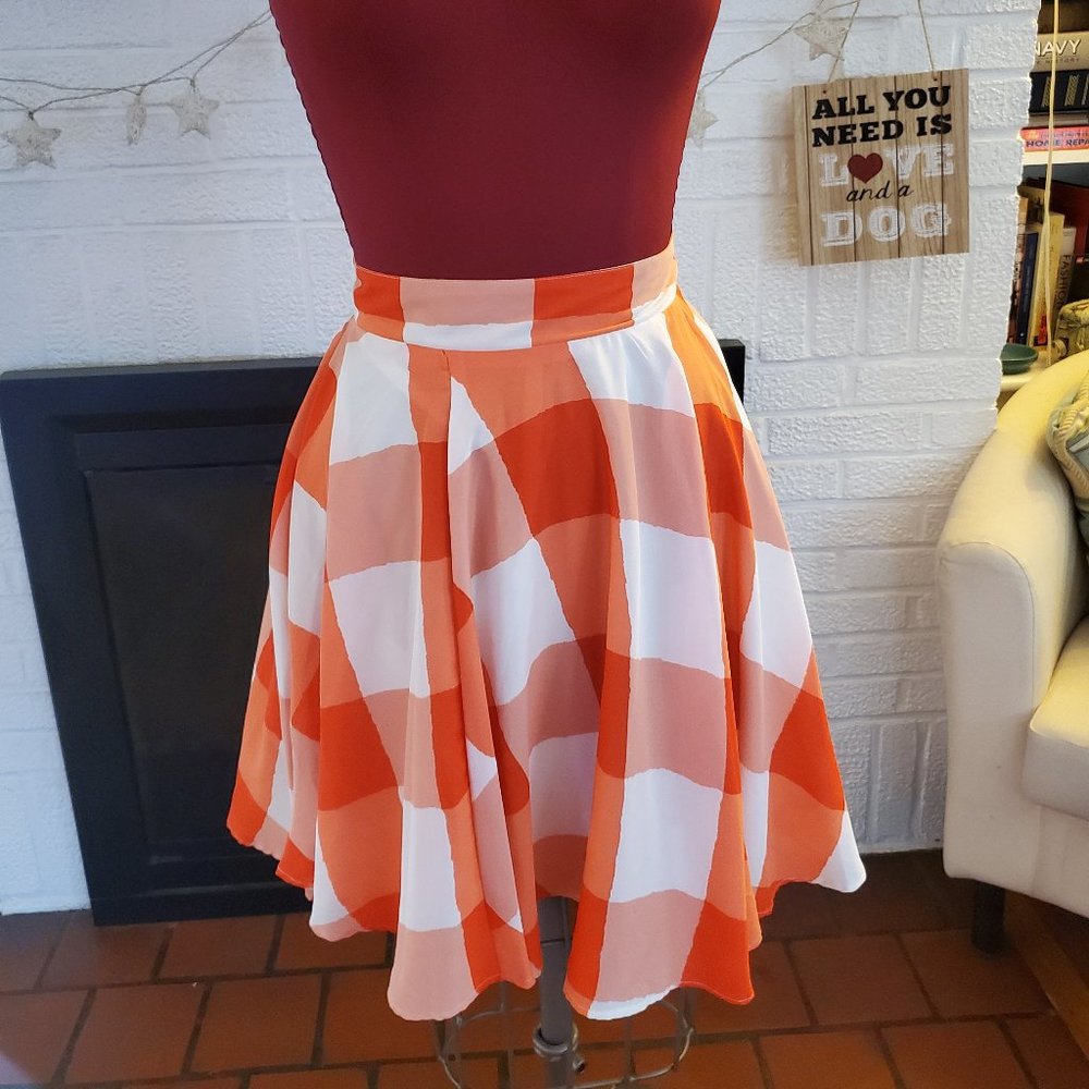 Maison Jules Red Check Skater Skirt sz M